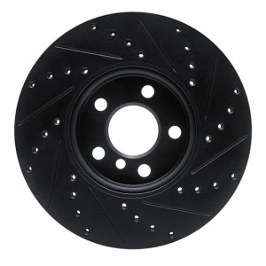 Mini Cooper Countryman Brake Rotor (1) - Front Left - R1 Concepts - Drilled & Slotted - Black - `16-`24